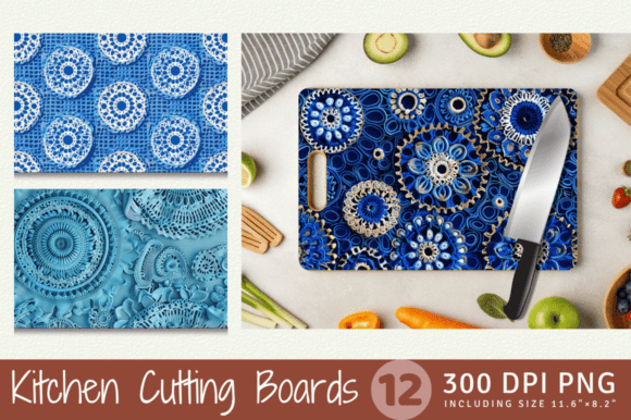 Blue Crochet Embroidery Cutting Boards S