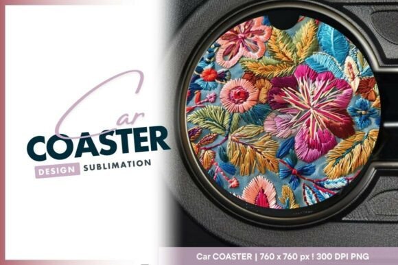 Colorful Floral Embroidery Design Round