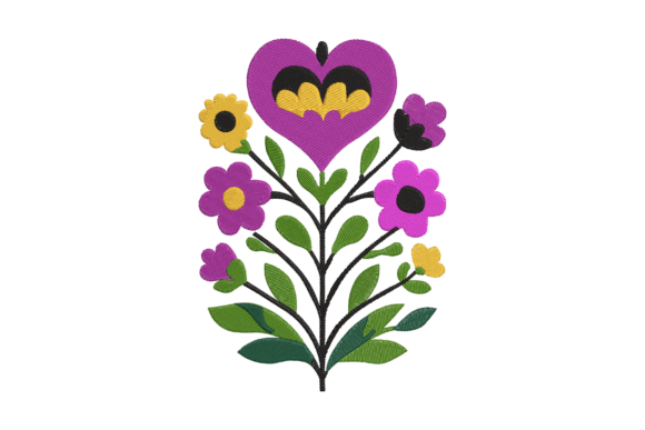 Colorful Floral Heart Embroidery