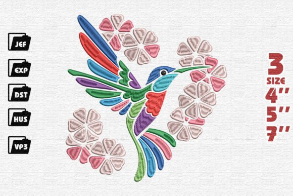 Colorful Hummingbird Machine Embroidery