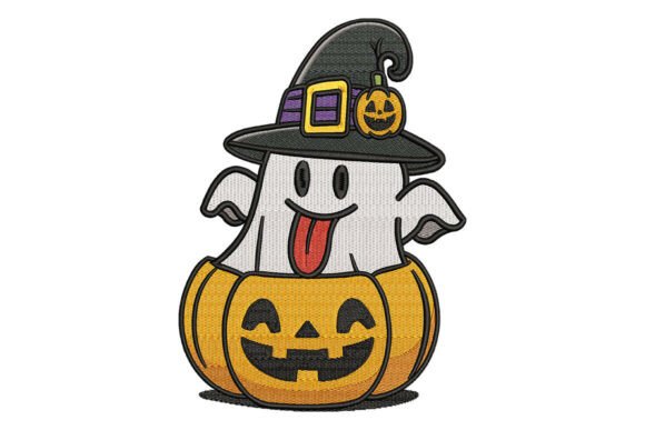 Funny Ghost in Pumpkin Embroidery
