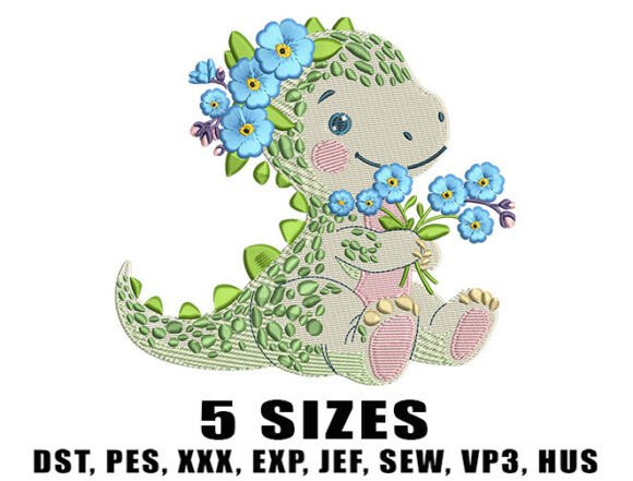 Green Baby Dinosaur Embroidery Design