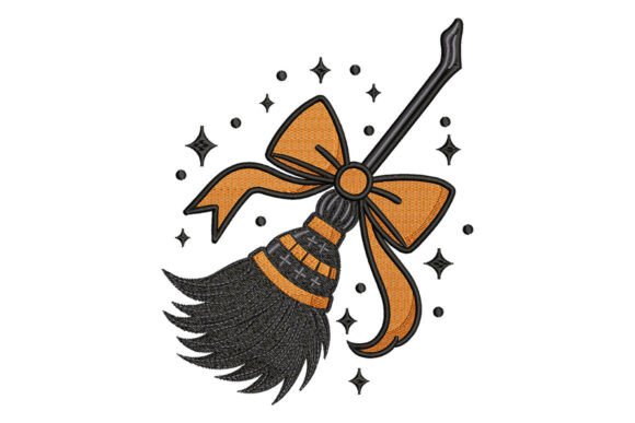 Halloween Witch Broom Bow Embroidery