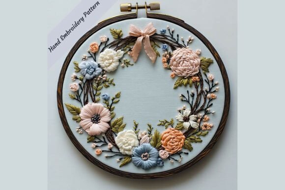 Hand Embroidery Floral Wedding Wreath 06