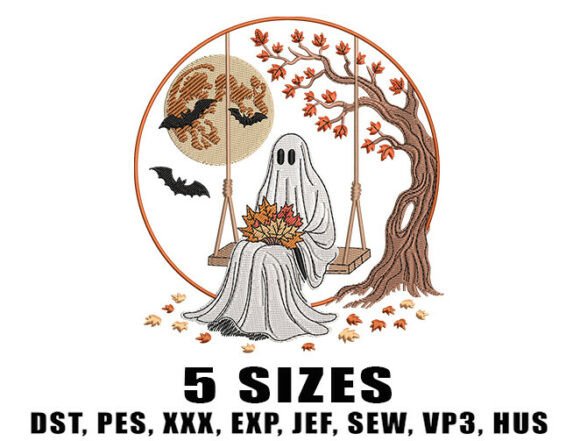 Moon Swing Ghost Embroidery Design