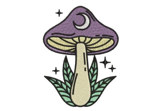 Mystical Mushroom with Moon and Stars Embroidery Design