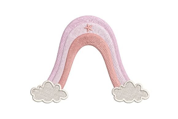 Pastel Rainbow Arch with Star and Clouds Embroidery Design