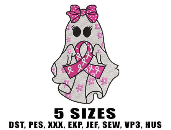 Pink Ghost Cancer Embroidery Design