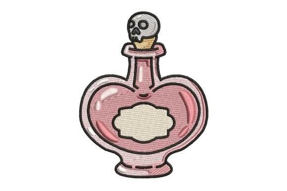 Pink Skull Stopper Potion Bottle Embroidery Design
