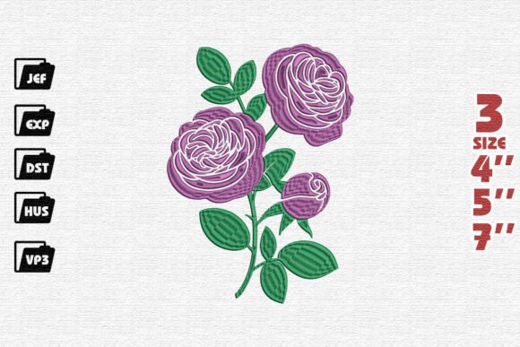 Purple Rose Bloom Embroidery