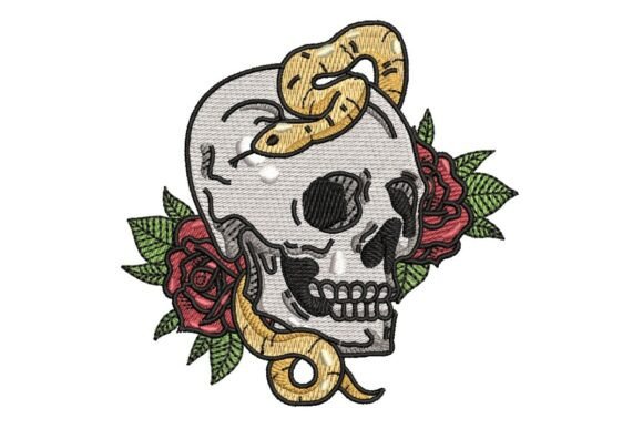 Skull with Snake and Roses Embroidery Design