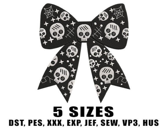 Spooky Skull Bow Embroidery Design