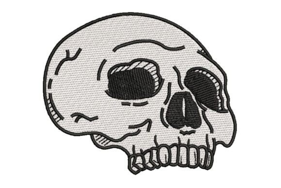 Stylized Human Skull Outline Embroidery Design
