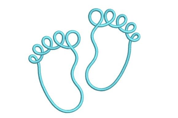 Whimsical Blue Baby Footprints Outline Embroidery Design