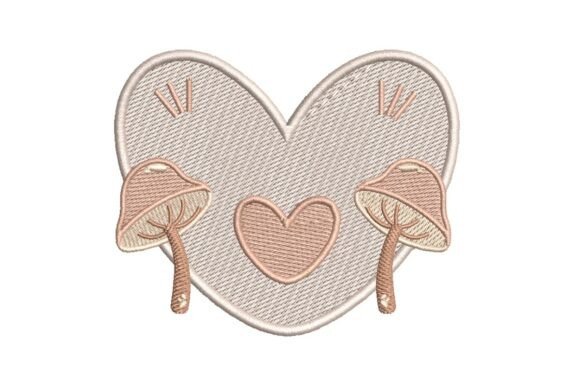 Whimsical Mushroom Heart Embroidery Design