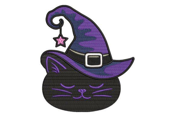 Witch Hat Cat Embroidery Design